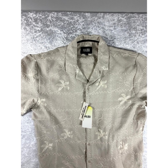 Malibu By Drill Clothing Co Mens Short Sleeve Button Up Shirt Tan Floral Large - Picture 4 of 8
